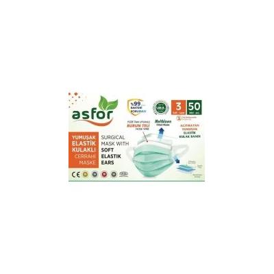 ASFOR 3 KATLI ELASTİK MASKE 50Lİ YEŞİL