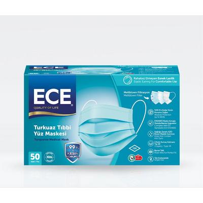 ECE 3 KATLI ELASTİK MASKE 50Lİ TURKUAZ
